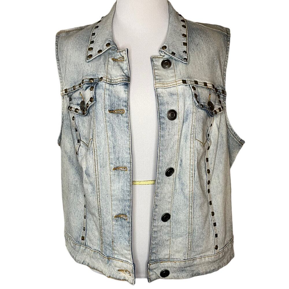 Vintage‎ Zana Di Jean Vest Womens Plus Sz 18W Light Denim Wash Studded Details
